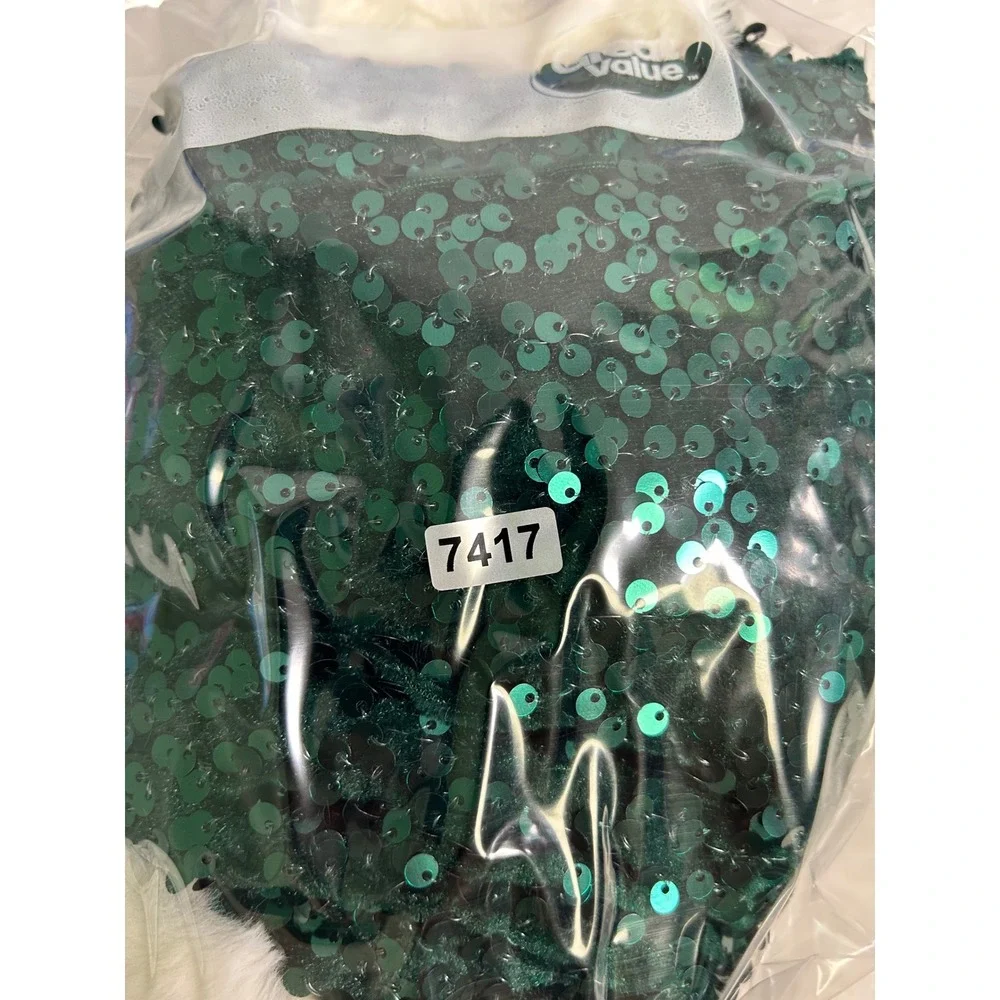 Christmas Holiday Great Value Womens OS Green Sequin Faux Fur Santa Hat Set of 2
